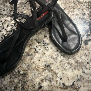 Prada Sport Y2K Black Leather
Nylon Logo T-strap Kitten heel